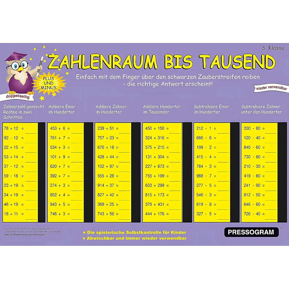 Hagemann Zaubertafel Mathematik - Zahlenraum bis 1000  Rechen-Tafel mit Selbstkontrolle zum spielerischen Lernen von - Suche