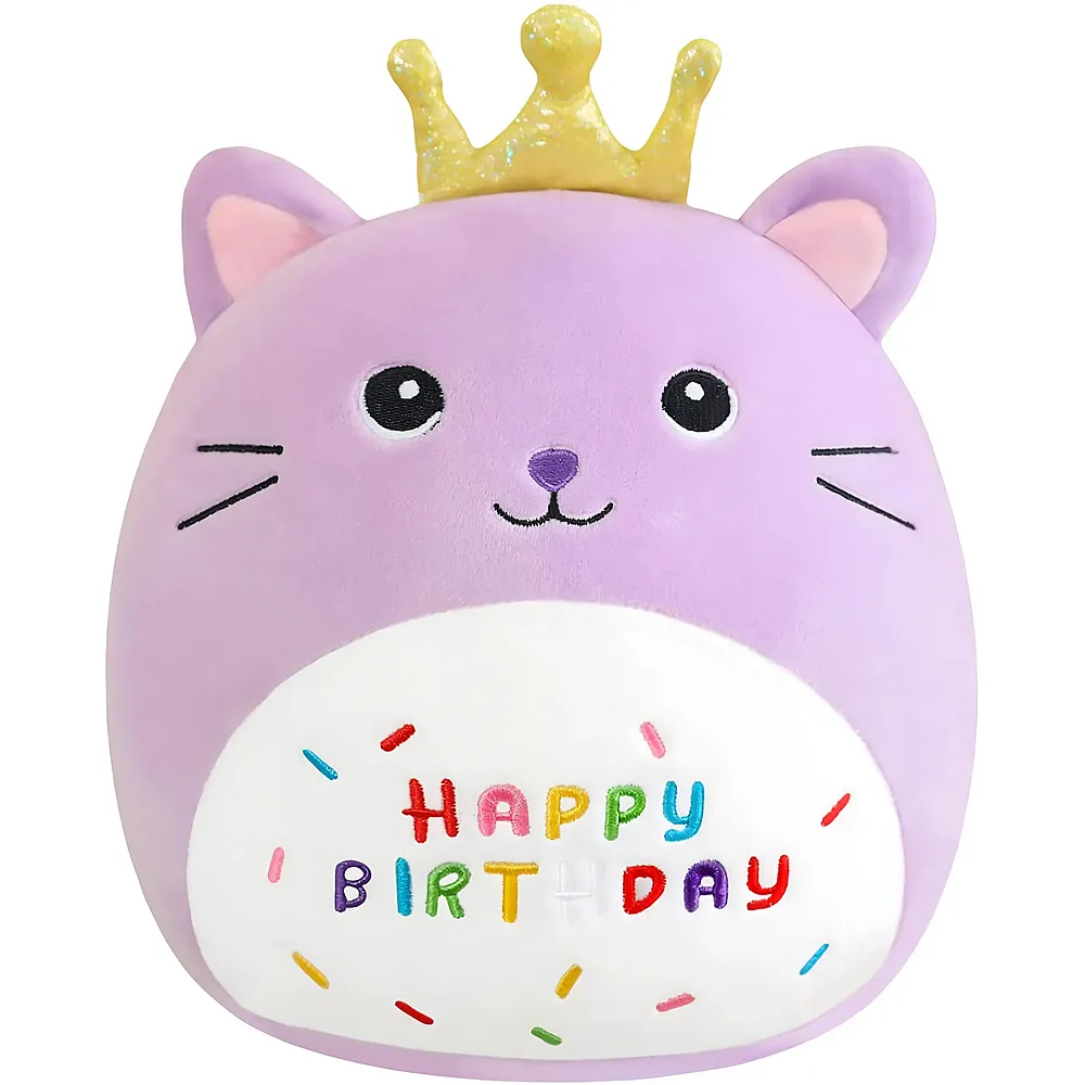 meinspielzeug - Sqeqe Happy Birthday Katze mit Krone - 25 cm | Katzen Pl�sch