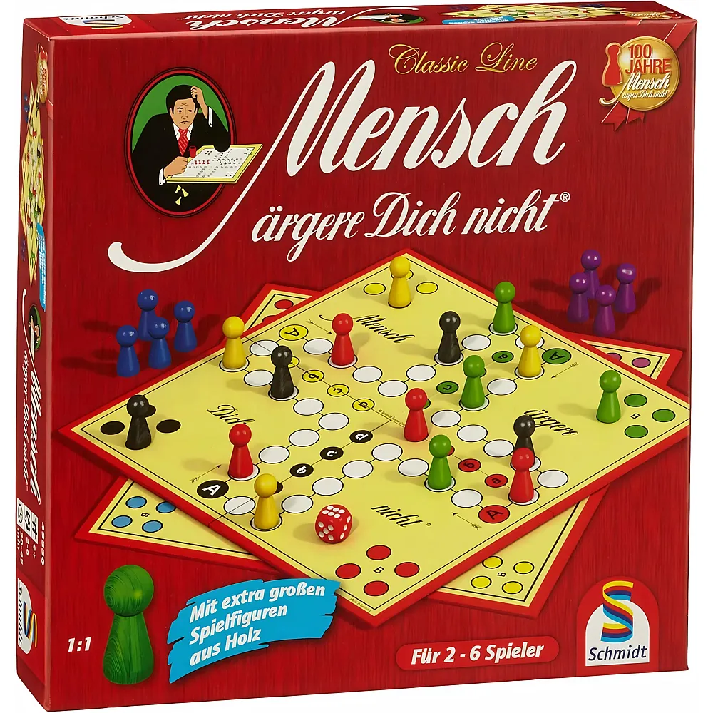 Schmidt Spiele Classic Line, Mensch �rgere Dich Nicht, mit extra grossen Spielfiguren aus Holz