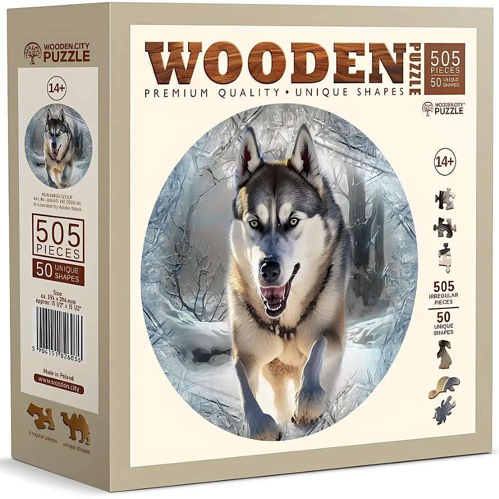 Wooden City Puzzle Holz XL Running Wolf 505 Teile, aussergewhnliche Formen,  39.4 cm, ab 14 Jahren