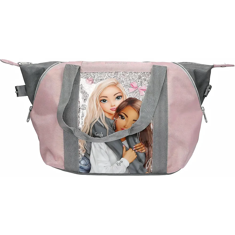 Depesche TOPModel My BFF - Sporttasche in Rosa und Grau, mit Model Motiv und Glitzer, Tasche mit verstellbarer Form f�r mehr