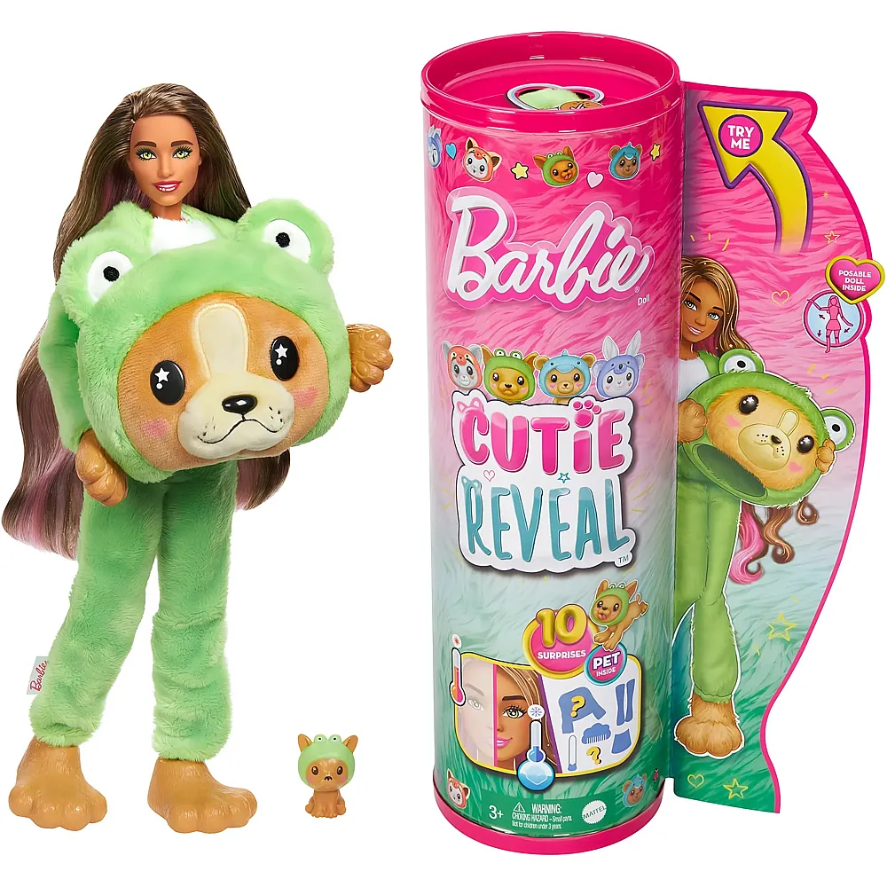 Barbie Cutie Reveal Puppe im gr�nen Frosch-Pl�schkost�m