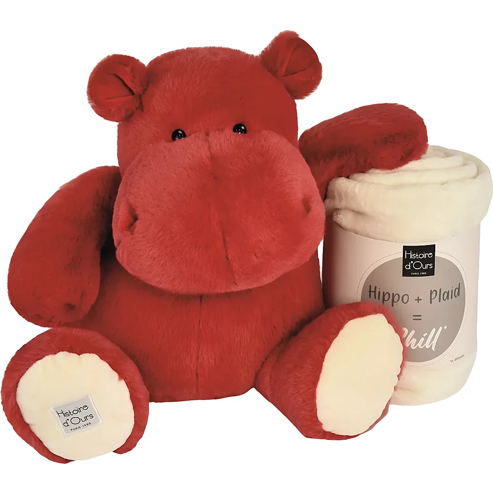 Doudou et Compagnie Hippo mit Kuscheldecke Rot - 45 cm | Wildtiere Pl�sch
