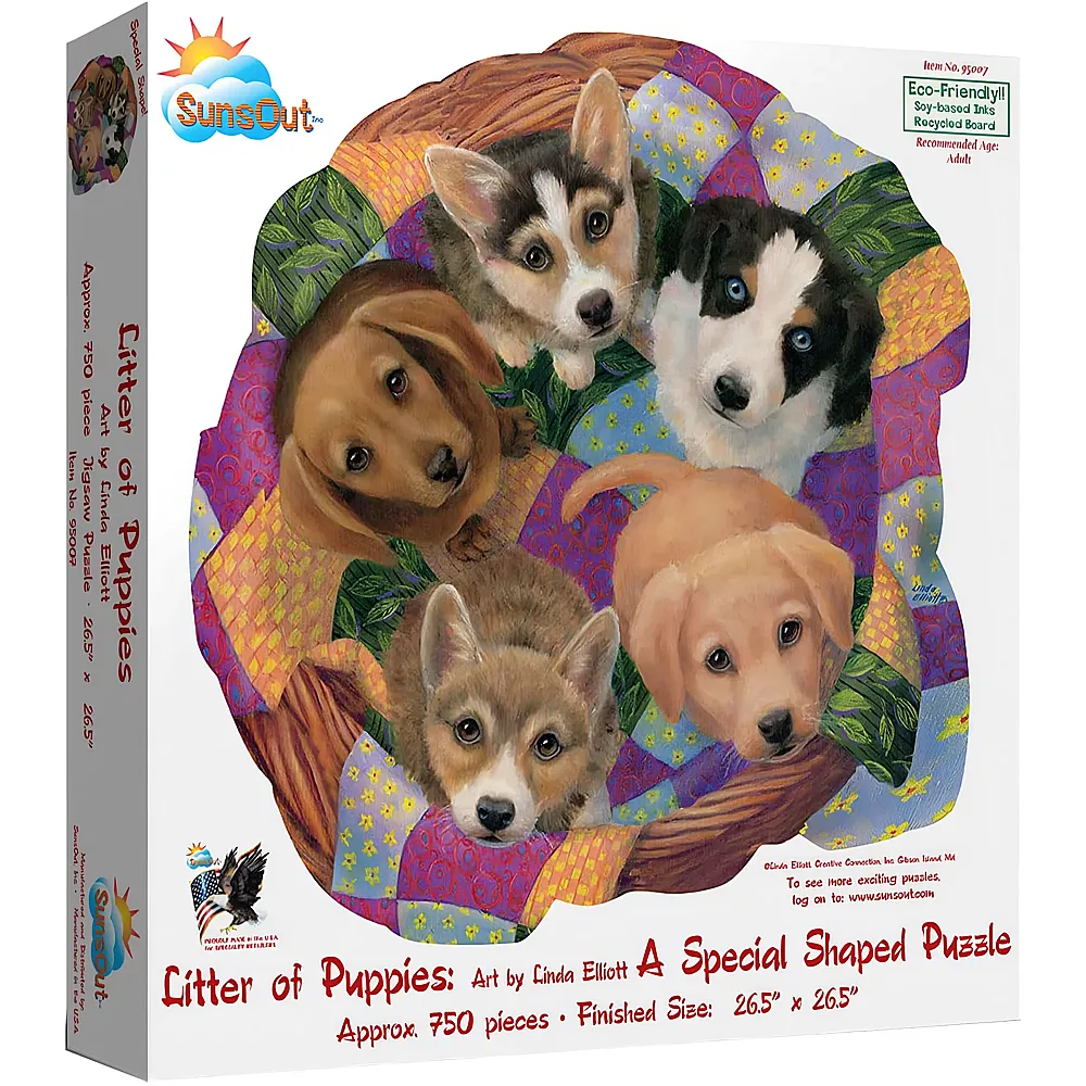 SunsOut Puzzle Linda Elliott Litter of Puppies 750Teile