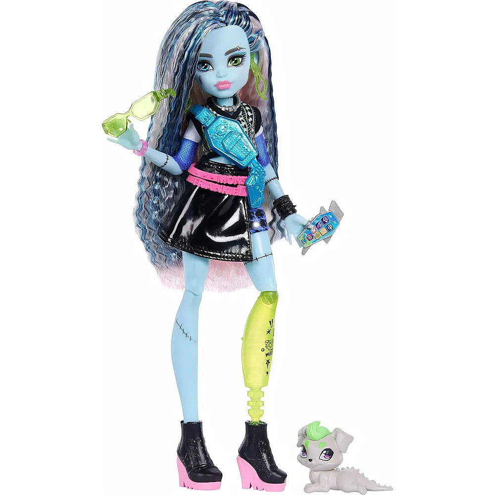 Mattel Monster High Frankie Stein in bauchfreiem Pullover und schwarzem Lederrock