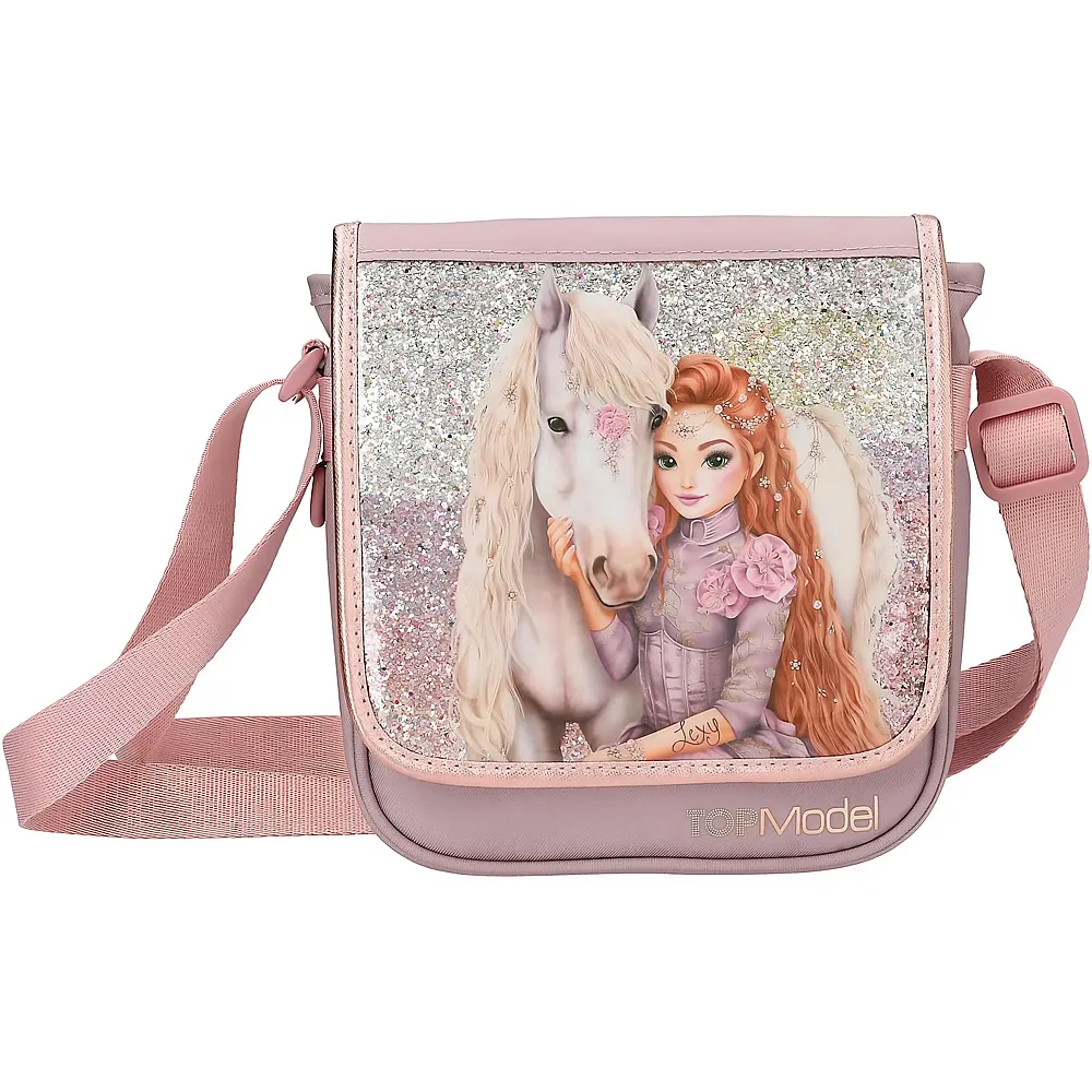 Depesche TOPModel Viva Violet - Kleine Umh�ngetasche in Lila, mit Model Motiv, Pferd und Glitzer, Tasche mit verstellbarem