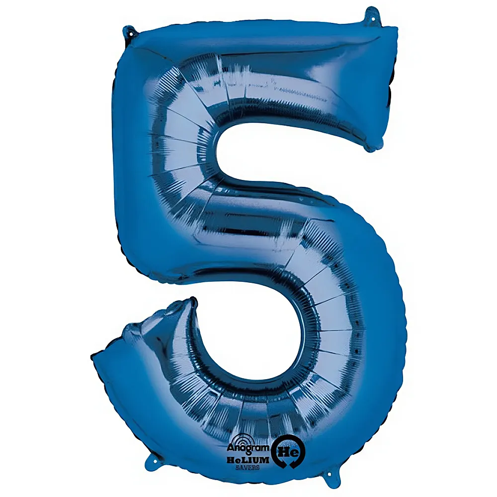 Amscan Folienballon Zahl 5 blau 86x64cm | Kindergeburtstag