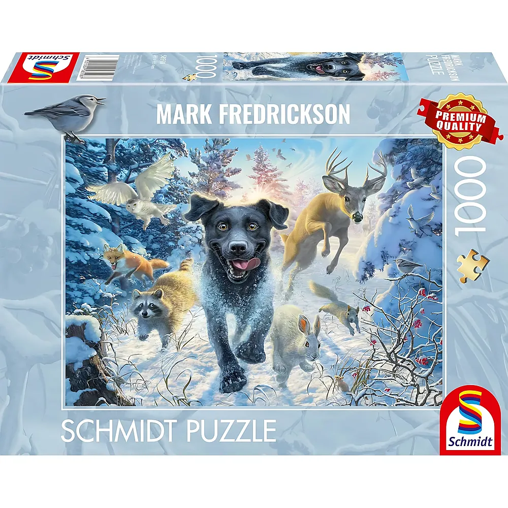 Schmidt Puzzle Mark Fredrickson Schwarzer Labrador im Schnee - 1000 Teile