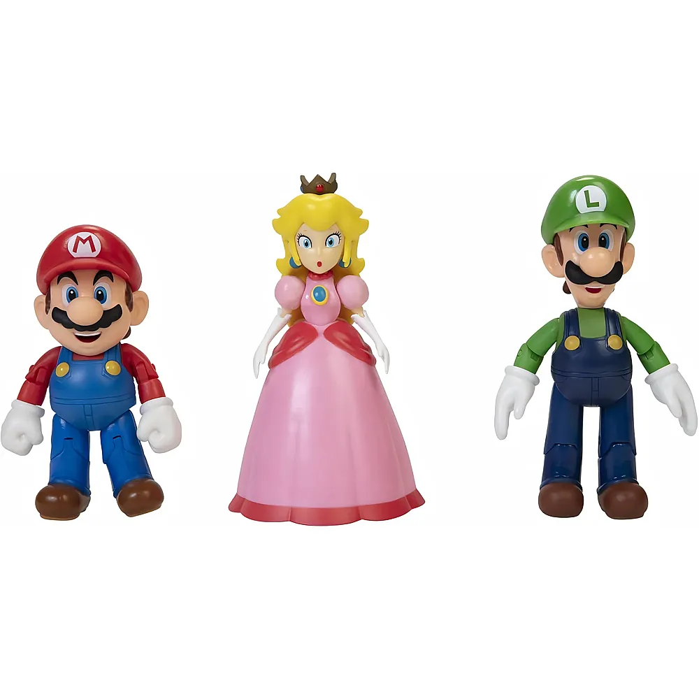 Jakks Pacific Super Mario Mushroom Kingdom Pack Mario Luigi Princess 11 cm Figures, Mehrfarbig