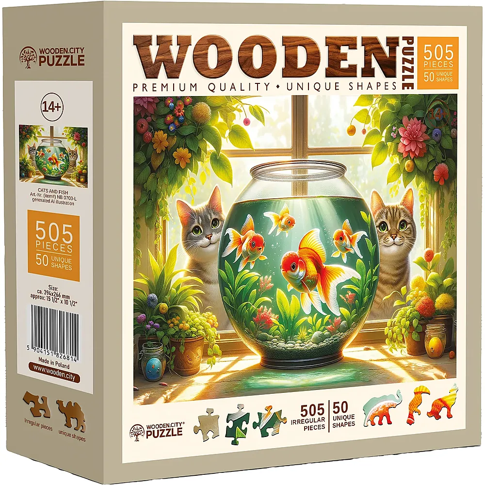Wooden City Puzzle Cats and Fish 250Teile
