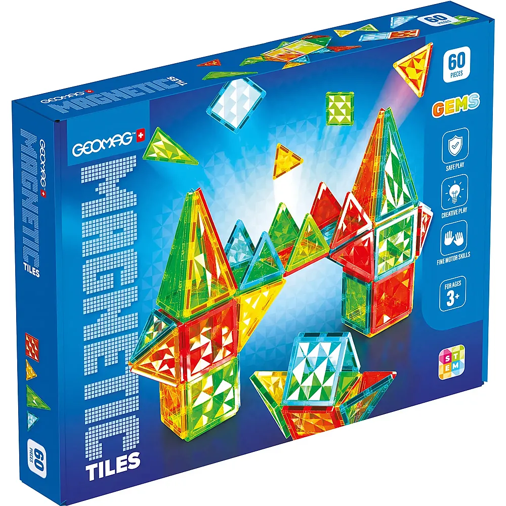 Geomag Magnetic Tiles Gems - 60 Teile