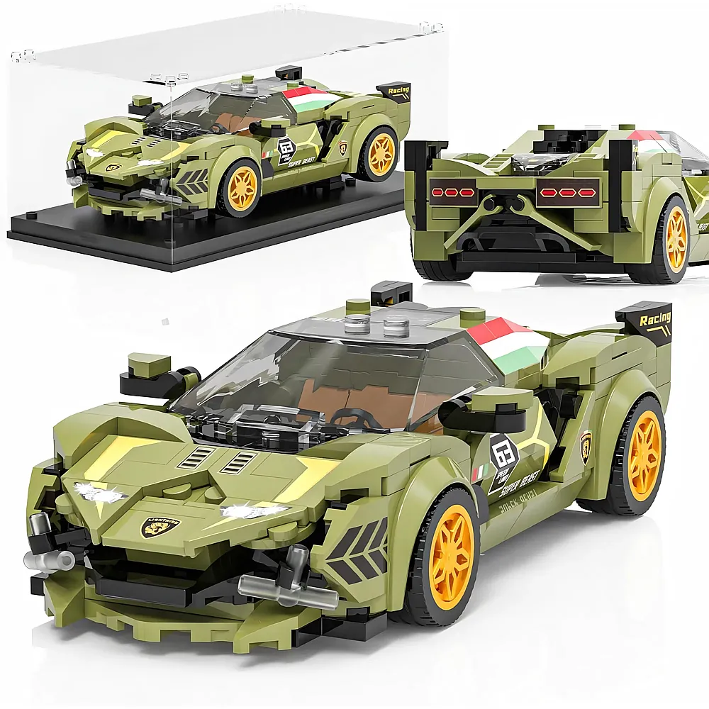 meinspielzeug - Mould King Speed Champion Rennwagen mit Acrylvitrine 27003 | Klemmbausteine Fahrzeuge