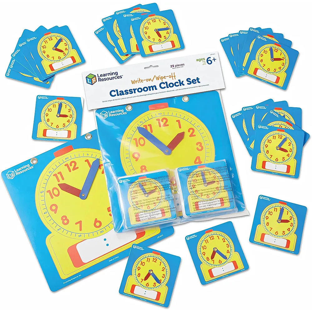 Learning Resources Set abwischbarer Uhren f�r das Klassenzimmer - 25 Teile