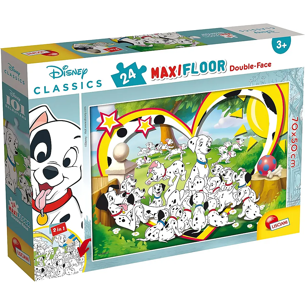 Lisciani Puzzle Maxifloor Double-Face 2in1 101 Dalmatiner zum Ausmalen - 24 Teile
