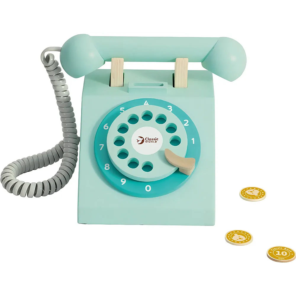 Classic World Retro-Telefon aus Holz T�rkis
