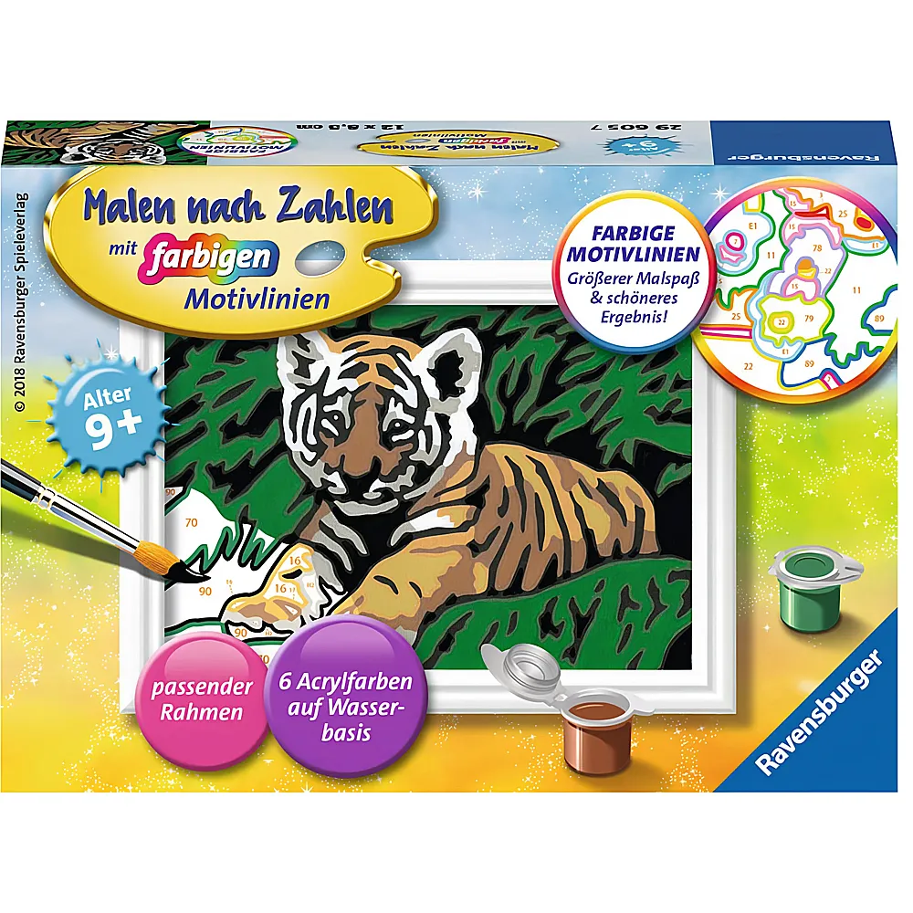 Ravensburger Malen nach Zahlen Farbige Motivlinien Ssser Tiger