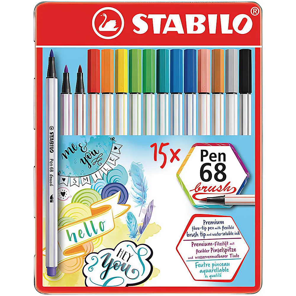 Stabilo Brushpen Pen 68 Metalletui 15Teile