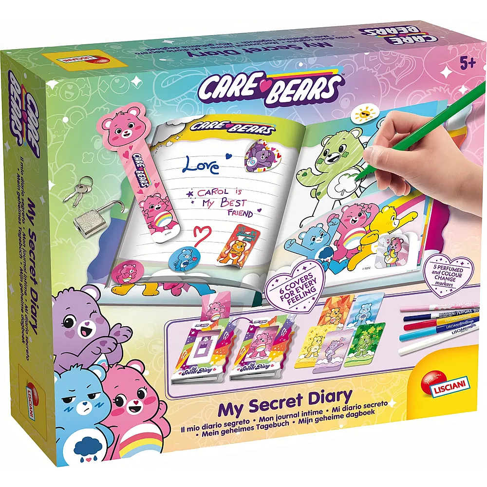 Lisciani Care Bears Mein geheimes Tagebuch Schloss, Filzstifte,