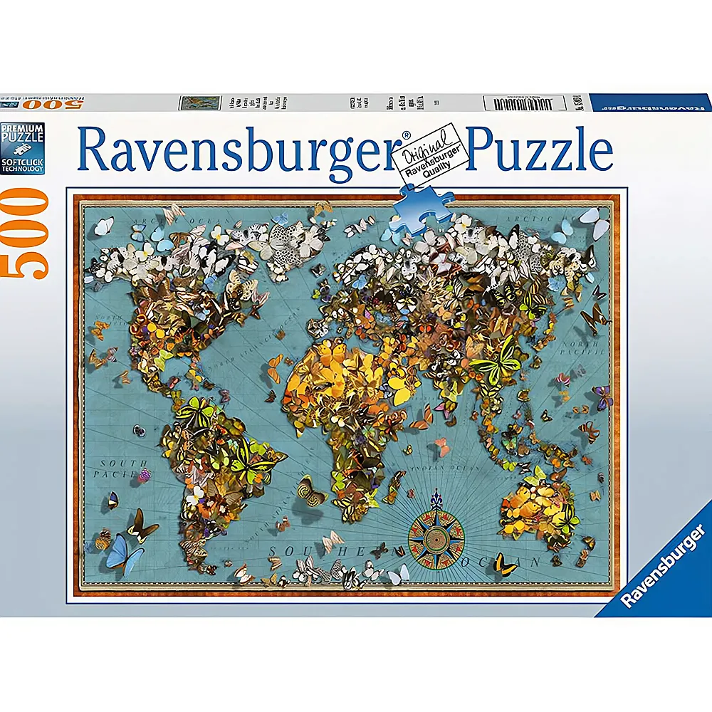 Ravensburger Puzzle Antike Schmetterling-Weltkarte 500Teile