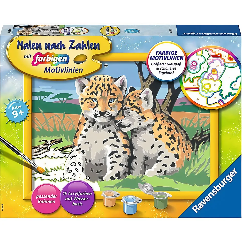 Ravensburger Malen nach Zahlen Farbige Motivlinien Kleine Leoparden