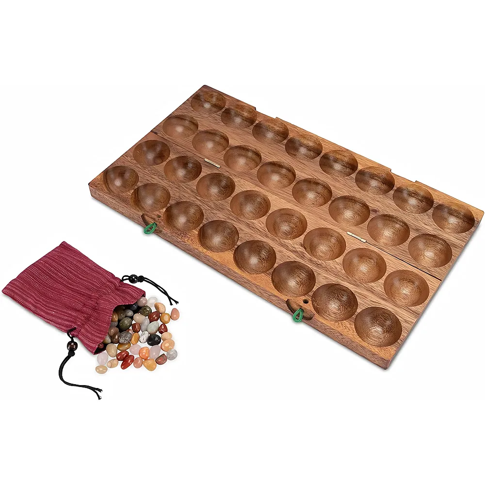 Logoplay Hus - Bao - Kalaha - Mancala - Steinchenspiel - Edelsteinspiel aus Samena-Holz inkl. Edelsteinen