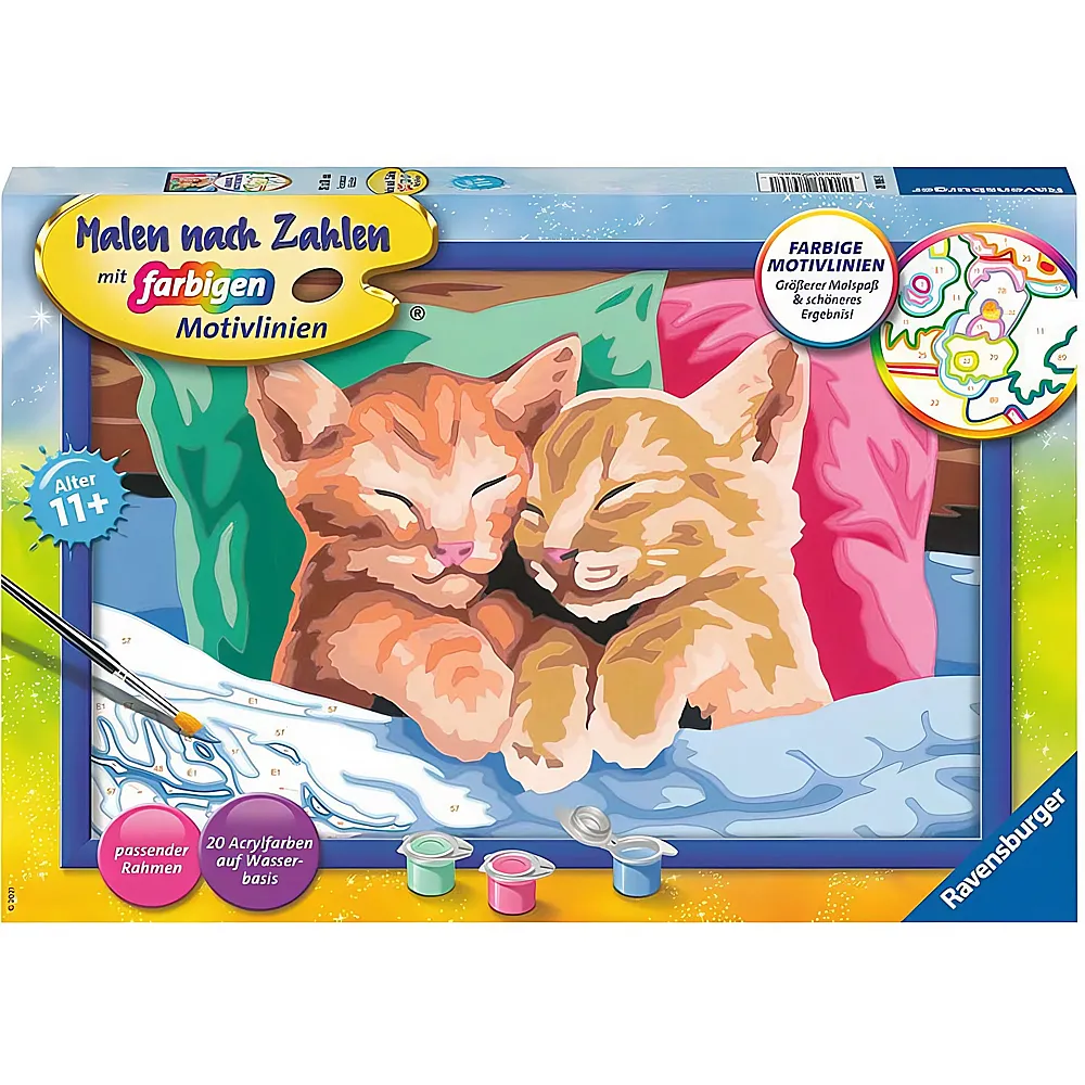 Ravensburger Malen nach Zahlen Farbige Motivlinien Verschmuste K�tzchen