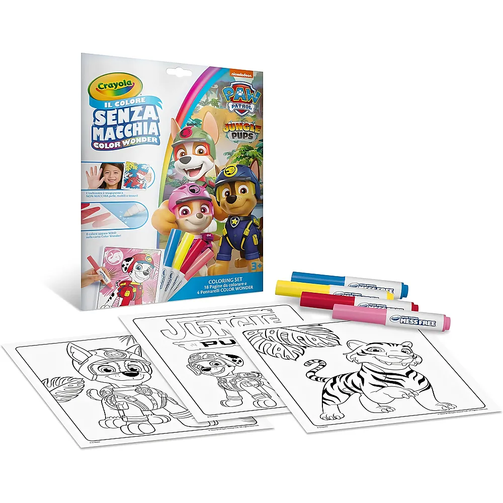 Crayola Color Wonder Coloring Set mit 18 Malvorlagen und 4 Filzstiften ohne Flecken Paw Patrol - Malsets