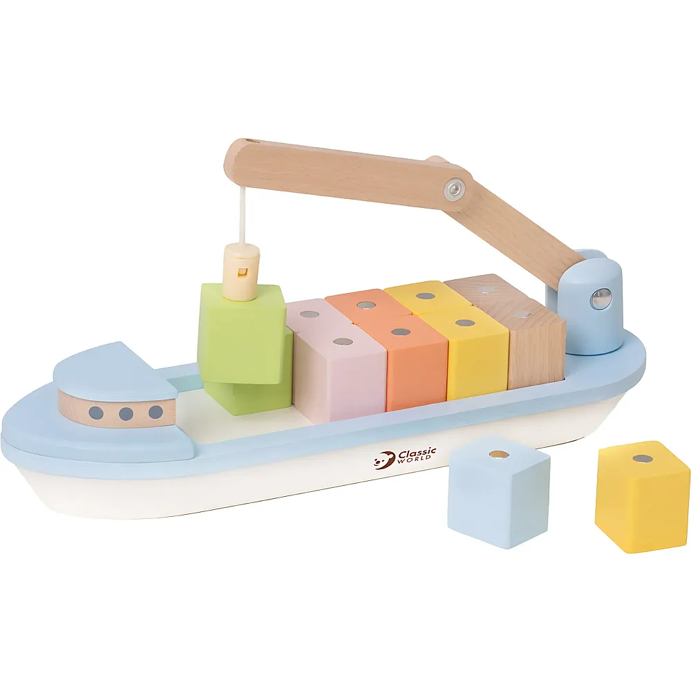 Classic World Holzblockboot mit Kran, 13dlg.