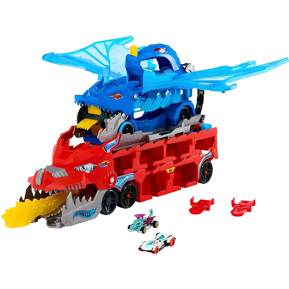 Hot Wheels City Ultimativer 2-in-1 Drachentransporter und 2 Die-Cast-Autos 1:64