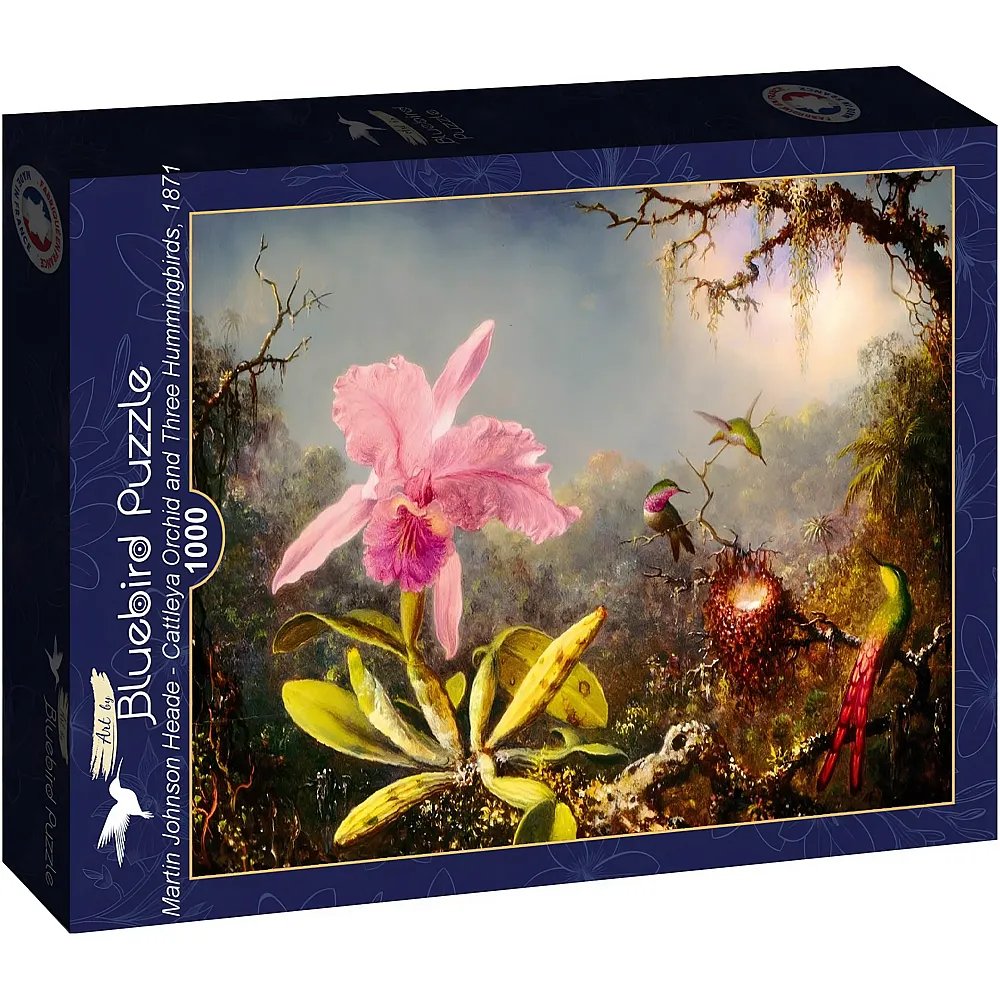 Bluebird Puzzle Martin Johnson Heade Cattleya Orchid and Three Hummingbirds, 1871 - 1000 Teile