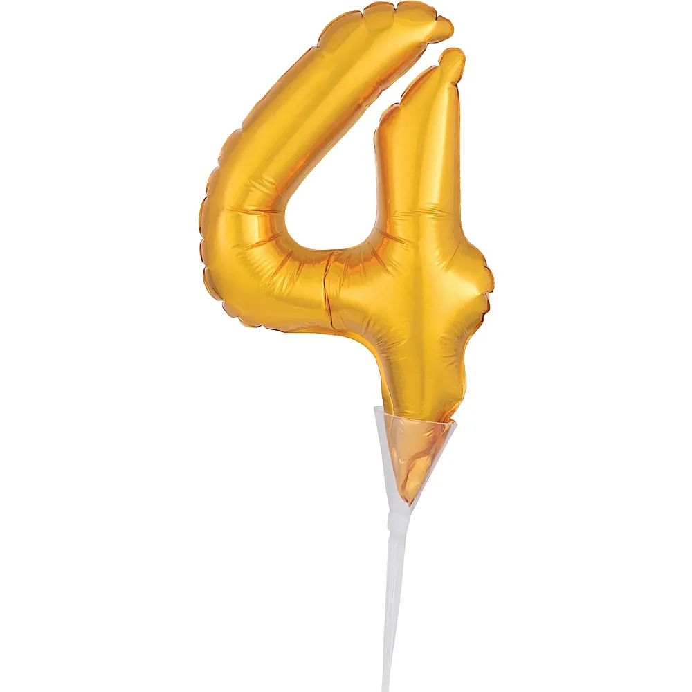 Amscan Folienballon Zahl 4 gold 15cm Kuchendeko mitHalter im Beutel - Suche