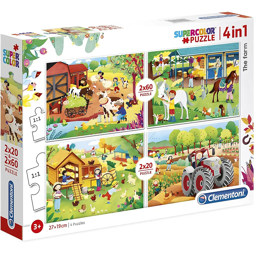 Clementoni Puzzle Supercolor 4in1Auf dem Bauernhof - 20 Teile