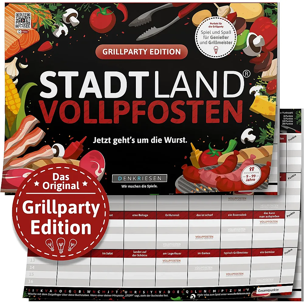 meinspielzeug - Denkriesen Stadt Land Vollpfosten Grillparty - Jetzt geht's um die Wurst. - Deutsch | Partyspiele