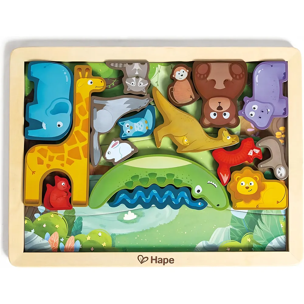 meinspielzeug - Hape Puzzle Tierreich 16Teile | Holzpuzzle