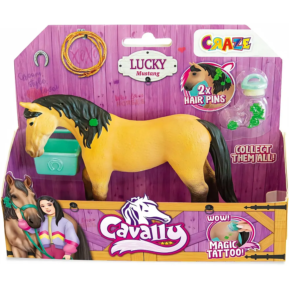 CRAZE Cavally Box Set Lucky - Pferde Spielzeug zum Sammeln , realistische Pferdefigur mit Zubeh�r & Spezialeffekten, Mustang-Pferd Spielzeug M�dchen