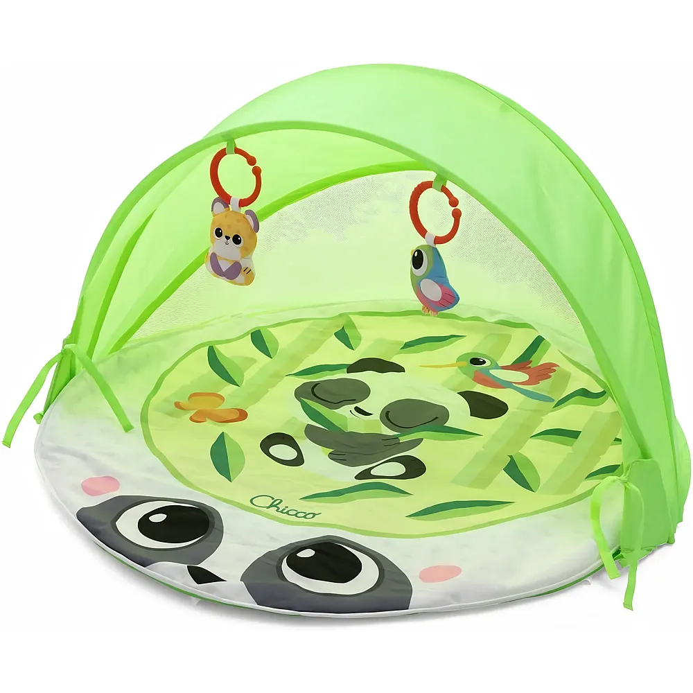 Chicco Spielmatte Magic Forest, Baby Aktivit�tendecke mit weicher Panda-Matte, klappbares und abnehmbares Verdeck, mit