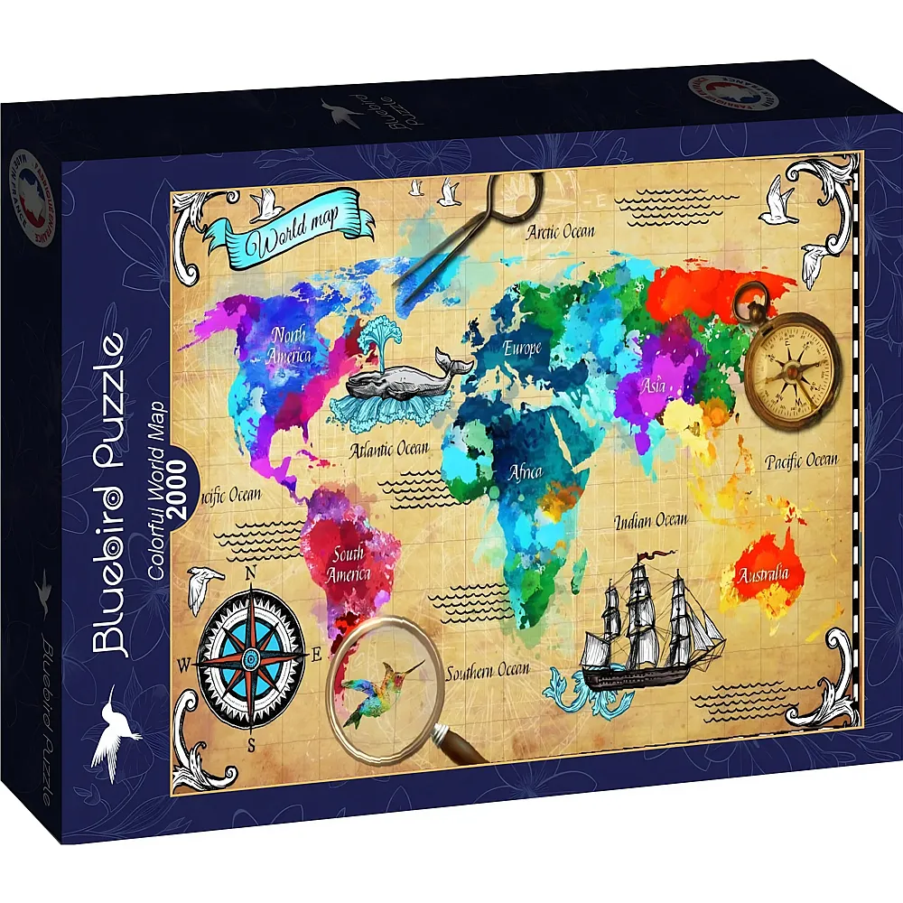 Bluebird Puzzle Colorful World Map 2000Teile