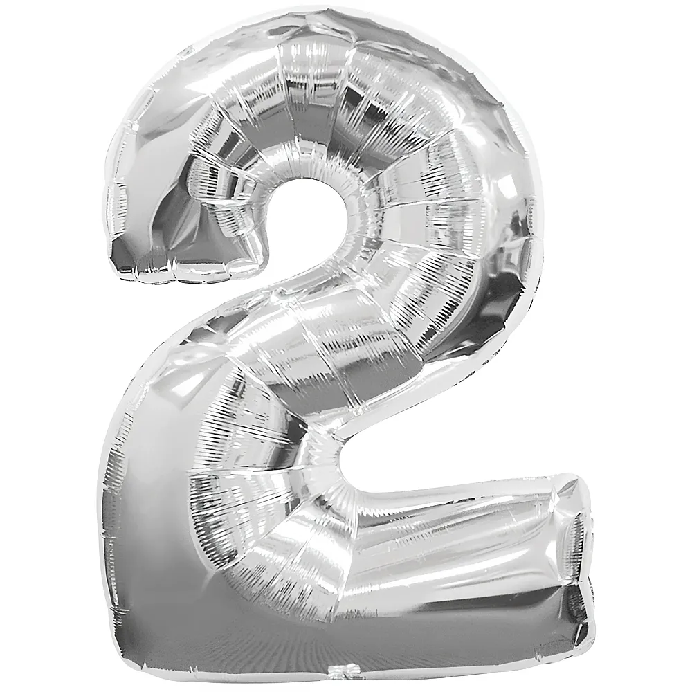 Amscan Zahlen Silber Folienballon Nummer 2 Silber 86cm | Kindergeburtstag