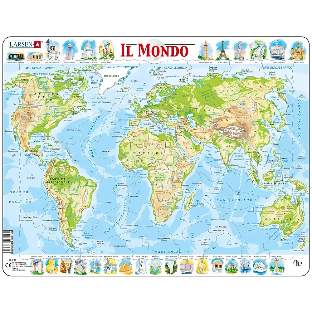 Larsen Puzzle Politische Karte der Welt Italienisch - 80 Teile