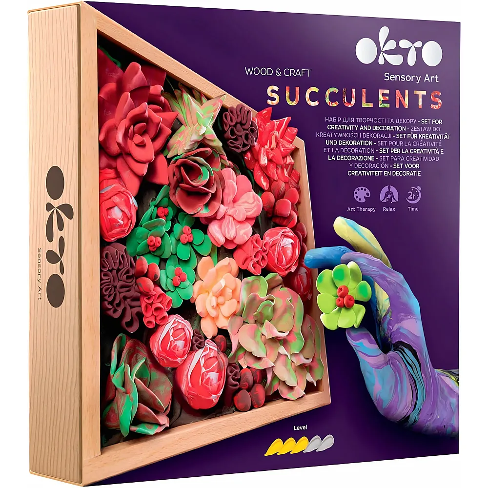 Okto Sensory Art Succulents 3D Pflanzen Rot im Holzkasten