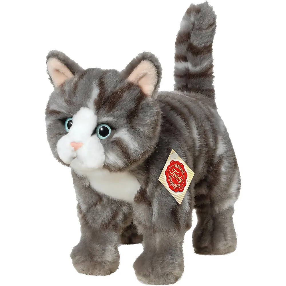 Teddy-Hermann Katze stehend grau getigert - 20 cm - Katzen Pl�sch