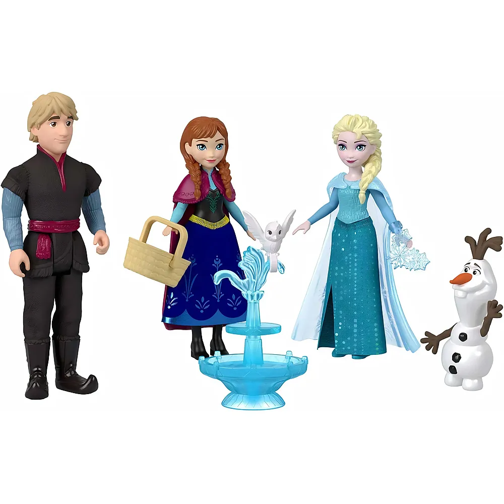 Mattel Disney Die Eisk�nigin Spielzeug, kleine Puppen im 4er-Set mit Anna, ELSA, Kristoff, Olaf sowie Brunnen und 3