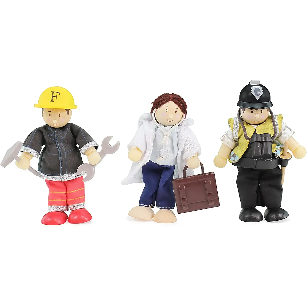 Le Toy Van Holzhelfer Budkins Feuerwehrmann, Arzt und Polizist, 3 St�ck, mit handgefertigten Outfits, 9 cm