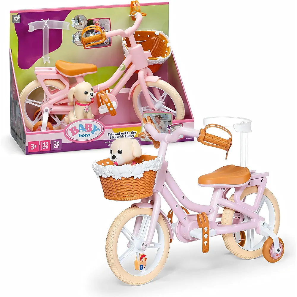 meinspielzeug - Zapf Creation Baby Born Puppenfahrrad mit Korb und Welpe Lucky 43cm | Puppenzubehör
