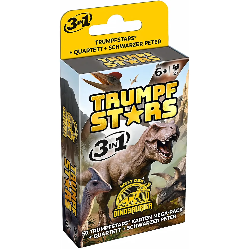 Gomazing Trumpfstars Welt der Dinosaurier - 3in1 Kartenspiel - 50 Spielkarten mit echten Dino-Fakten - Trumpfspiel, Quartett & Schwarzer Peter - Lernspiel ab 6 Jahren, nachhaltig & ideal f�r unterwegs