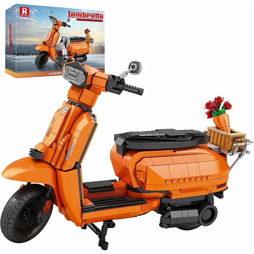Reobrix Technisches Motorrad-Baustein-Spielzeug mit Korb-Bouquet-St�nder, Massstab 1:5, V200 Motorrad-Stein-Modell-Set, 11036 Sammlungsfahrzeug, Heimdekoration, Geschenke f�r Erwachsene, Jungen,