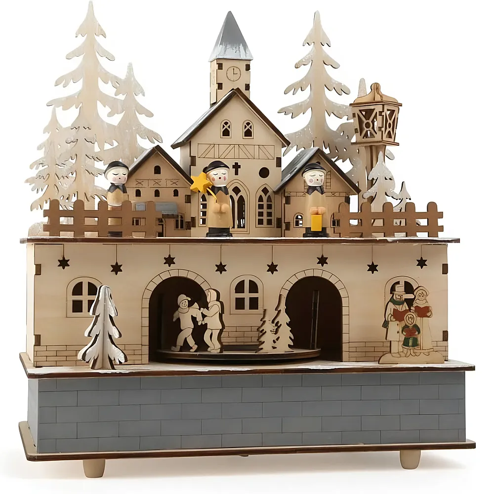 meinspielzeug - small foot Spieluhr Weihnachtsdorf aus Holz mit Licht | Adventskalender