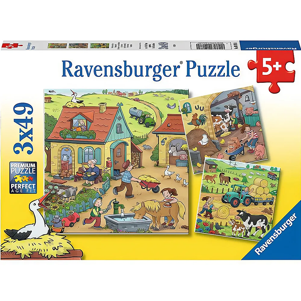 Ravensburger Puzzle Viel los auf dem Bauernhof 3x49
