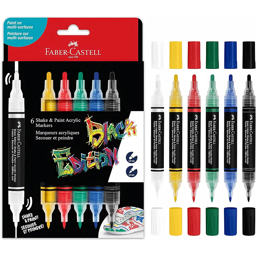 meinspielzeug - Faber-Castell Acrylmarker Shake&Paint Black Edition 6Teile | Farbe & Kreide