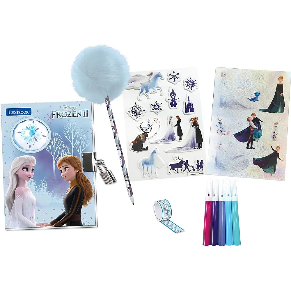 Lexibook Disney Frozen Elektronisches Geheimtagebuch mit Lichteffekten und Zubehr Aufkleber, Stift, Farbstift